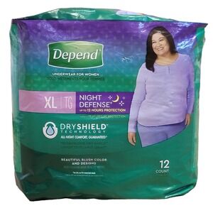 Depend Night Defense‎ Underwear Womens Sz XL Adult Incontinence 12 ct Overnight